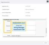 Annotated screenshot: Field Sets on the Hiring Manager Assessment Edit screen